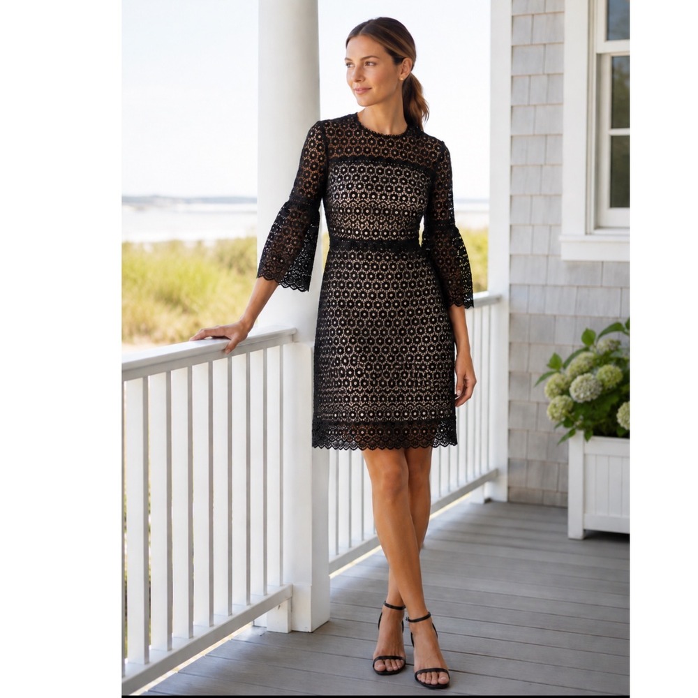 NWT J.Crew Lace Eyelet Mini Dress Women 10 Black‎ Floral